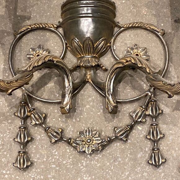 Antique Early 1900s  Neoclassical Style Wall Sconce Intricate Mixed Metal - Picture 3 of 9